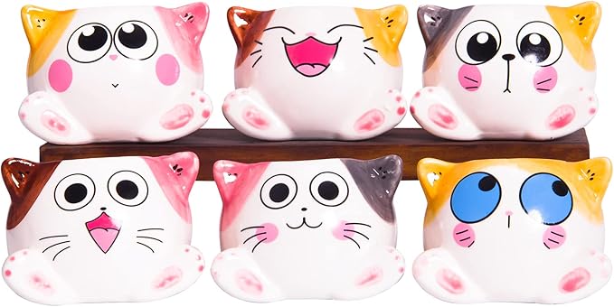 Cute Succulent Pots with Drainage Cat Planters for Indoor Plants 3.4 Inch Tiny Animal Planters Mini Cat Pots Small Ceramic Flower Pot Cartoon Cactus Plant Pots Set of 6