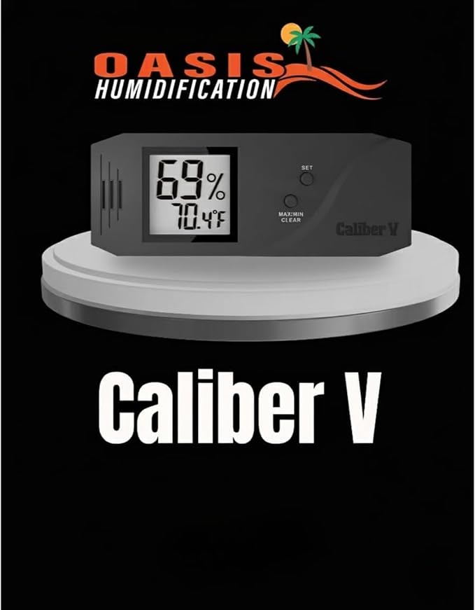 Oasis Caliber V Digital Hygrometer and Thermometer - Slim Hygrometer & Thermometer w/Digital Humidity Sensor Gauge for Precise Readings - Temperature & Humidity Sensor - Black - 4" W x 1" H
