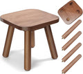 Wooden Step Stool, Plant Stool, Small Wooden Stool with Four Detachable and Assembled Legs, Offering Good Balance, Walnut Color, Natural Rubber Wood, Rounded Safety Design, Multi-Functional