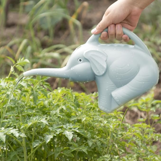 Lurrose 2pcs Long Spout Watering Can Set Elephant Design Watering Pot for Indoor and Outdoor Plants Household Garden in Blue
