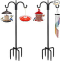 FEED GARDEN Adjustable Double Shepherds Hook for Outdoor with 5 Prong Base 63 Inch Heavy Duty Two Sided Bird Feeder Pole for Hanging Plant Baskets, Solar Light Lanterns, Wind Chimes 2 Pack