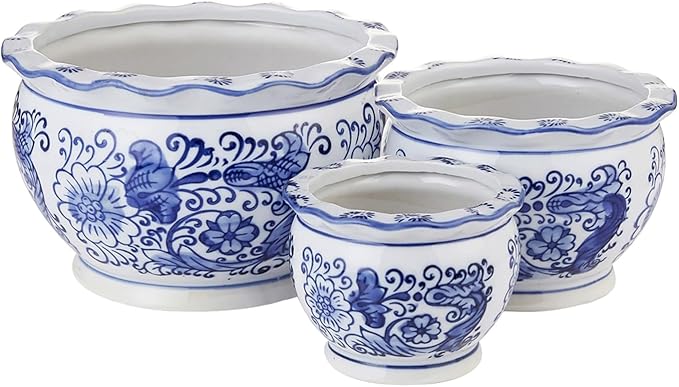 HakkaGirl Blue and White Planters, Succulent Pots Ceramic Plant Pots Indoor with Drainage for Home Décor - Set of 3
