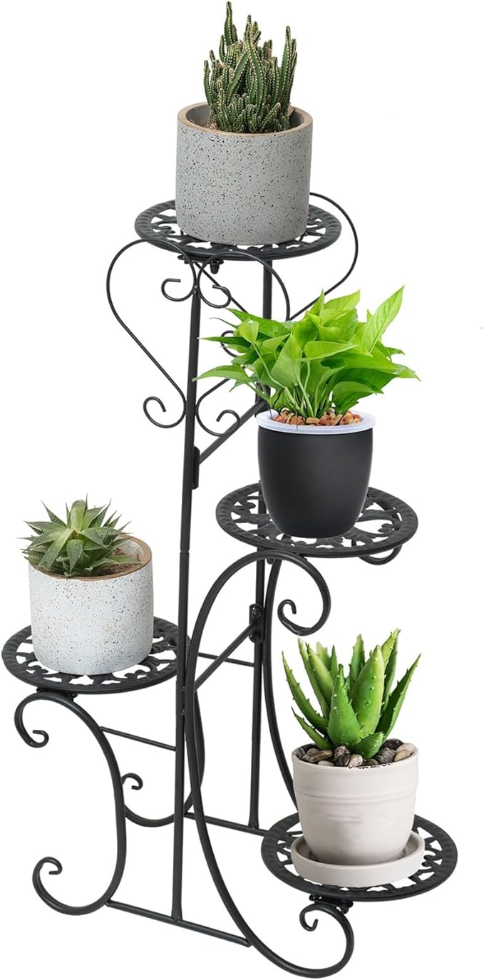32inch Tall Metal Plant Stand Multi Tiered 4 Tier Multiple Flower Pots Holder Shelf Rack Display Stand Wrought Iron Planter Display Rack Potted Planter Shelves Organizer for Patio Balcony Garden