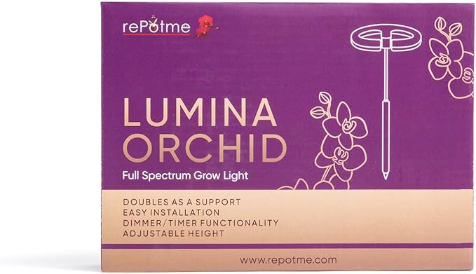 rePotme Grow Light for Orchids, Lumina Orchid, Full Spectrum Plant Light with Adjustable Height and Automatic Timer (White)