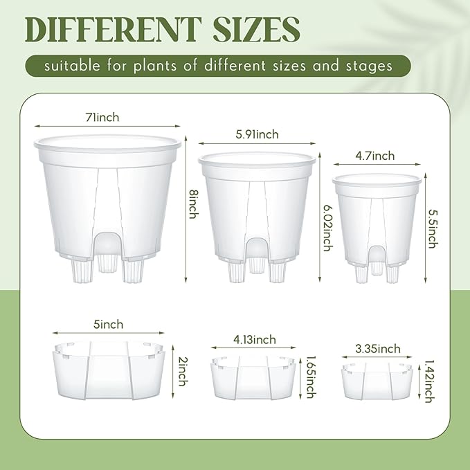 Wonderjune Self Watering Pots for Indoor Plants with Deep Reservoir and High Drainage Holes for Outdoor Plants and Flowers, Bare Root Planter(4.72'', 5.91'', 7.09'',Clear,3 Pcs)