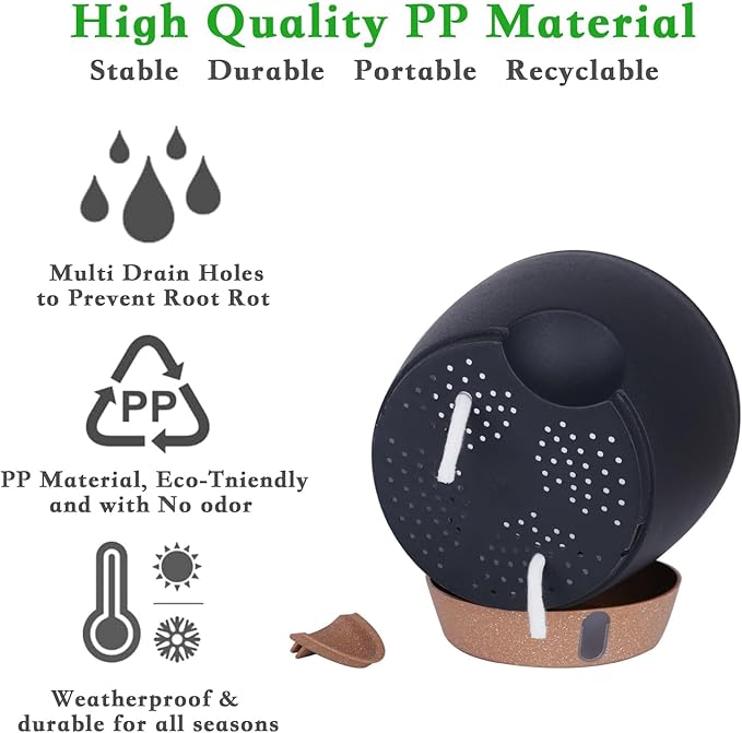 HEJIYUE Large Plant Pot, Self Watering Pots for Indoor Plants, 8/10/12 Inch Plastic Planters with Water Level Indicator, Drainage Holes & Deep Reservoir, Modern Decorative Flower Pot (Black)