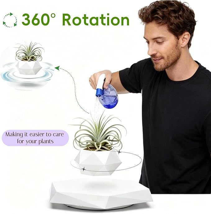 MOOCCI Floating Plant Pot Magnetic Levitating Plant Pot for Succulents, Levitating Decor for Home & Office Magnetic Floating Levitating Display (White)