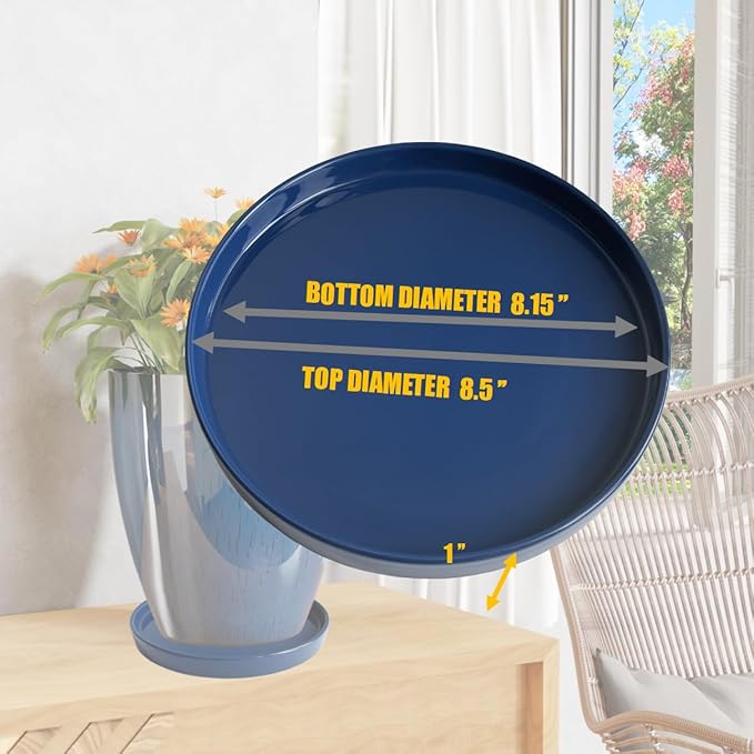 Yukfona Ceramic Plant Saucer Plant Pot Tray 8 inch Blue, Planter Water Drip Trays for Plant Saucers Indoors, Thick Durable Sturdy Flower Pot Saucers for Glazing Pots Base, More Sizes 4-12 inch