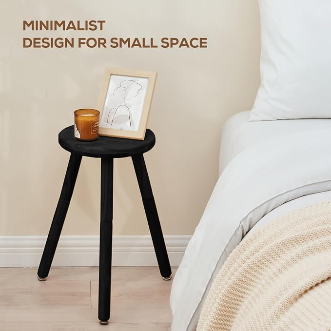 Small Round Side Table Adjustable Height Solid Wood Drink Table Indoor Tall Plant Stand Multi-Use Accent Stool-11‘’D × 20“H (Black)