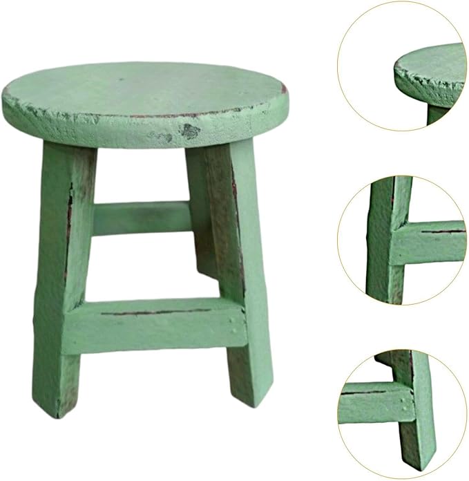 Wooden Stool Plant Stand Flowerpot Rack Round Rustic Small Display Stand Flower Shelf for Garden Office Table Home Decoration, Green