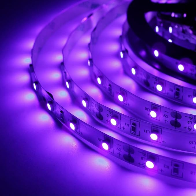 LED UV Black Light Strip Kit, Ultraviolet 16.4FT/5M 3528 300LEDs, 395nm-405nm Blacklight for DJ Bar Club Party Decor Night Fishing with 12V Power Supply
