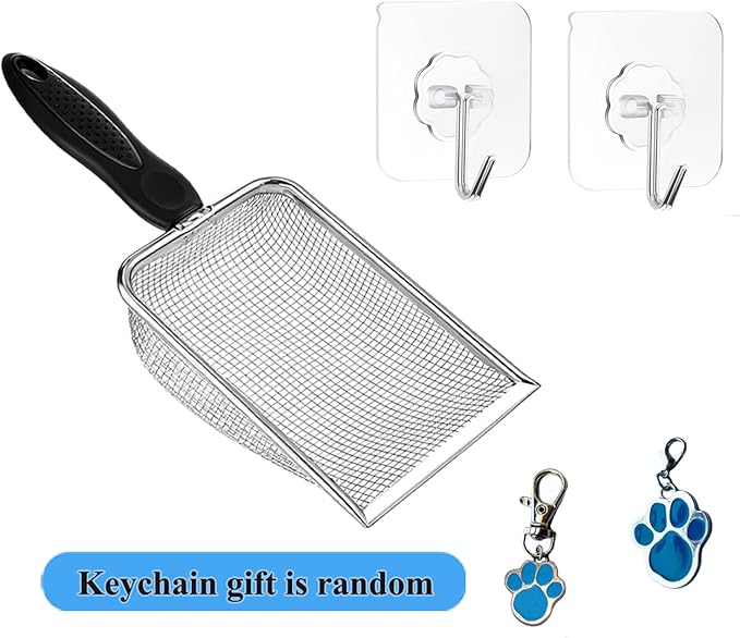 itPlus Cat Litter Scoop, Stainless Steel Cats Sturdy Mesh Scooper Kitty Metal Scooper Long Handle Scooper Shovel Sifter for All Litter Types Metal Cat Scooper for Litter Box