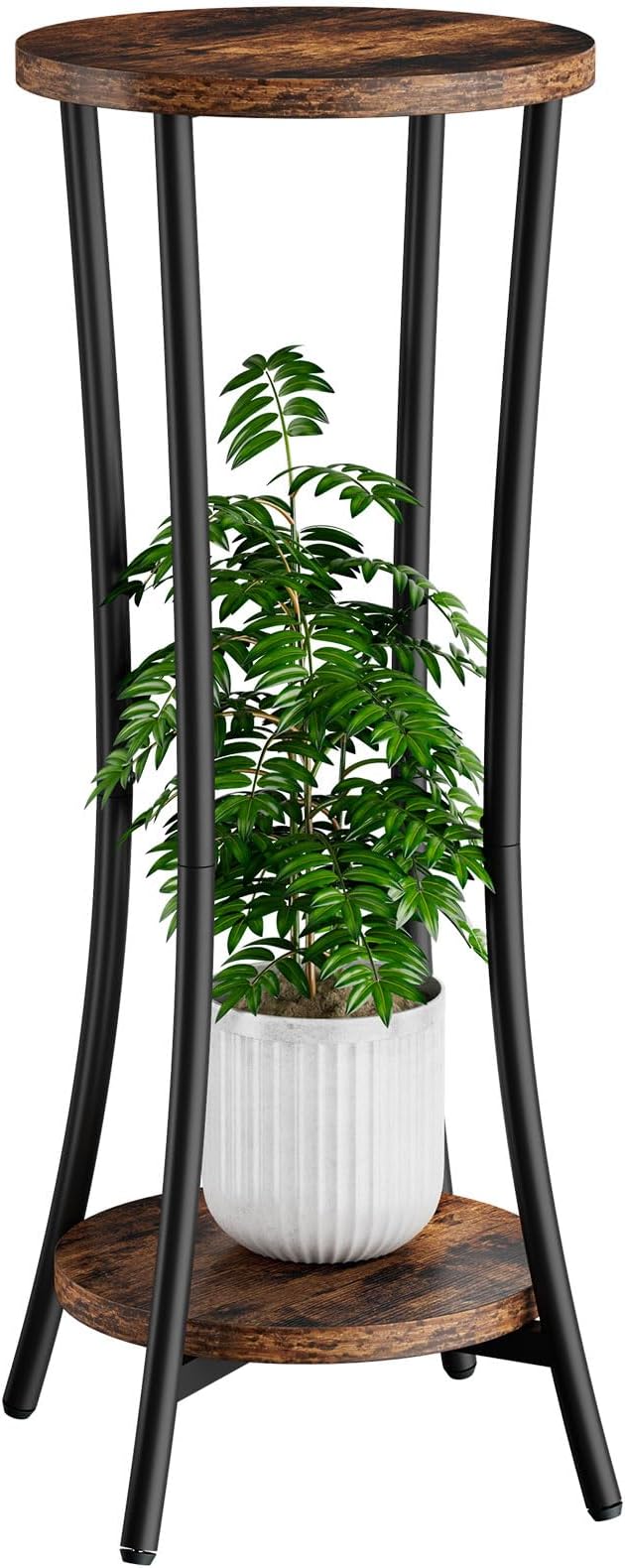 IBUYKE 30 Inch Tall Plant Stand Indoor, 2 Tier Wood Corner Plant Stand, Modern Round Plant Shelf Flower Stand for Living Room Patio Balcony Garden, Rustic Brown TMJ074H
