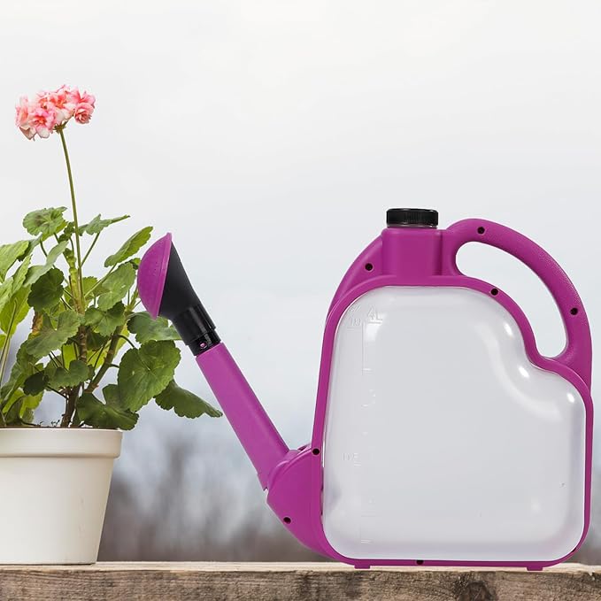 4L Foldable Watering Can with Rotating Nozzle & Long Spout for Plants, Indoor Outdoor Gardening, Clear Plastic-Purple