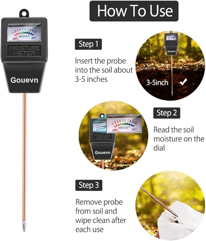Gouevn Soil Moisture Meter, Plant Moisture Meter Indoor & Outdoor, Hygrometer Moisture Sensor Soil Tester Plant Water Meter for Potted Plants Garden, No Battery Needed (Black)