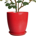 Ceramic Planter 10 Inch - Ceramic Pot for Plants Large Plant Pot Indoor with Drainage Hole and Saucer Round Outdoor Planter Modern Flower Pot for Garden House Red