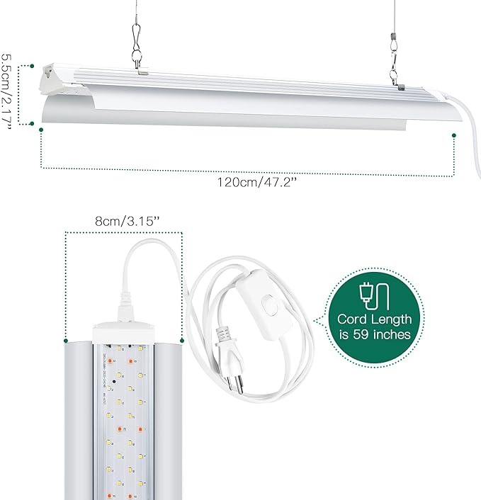 SZHLUX LED Grow Light 4ft 140W (2×70W) Full Spectrum 660nm 730 IR Included LED Plant Light for Indoor Plants, Super Bright Linkable Hanging Grow Light Sunlight Replacement Strip with Reflector