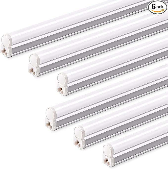 Barrina T5 LED Ceiling Light Fixtures, 2FT, 5000K (Daylight White), 1100LM, 10W, Corded Electric with Built-in ON/Off Switch, Linkable LED Shop Lights for Garage, Workshop, ETL Listed, 6 Packs