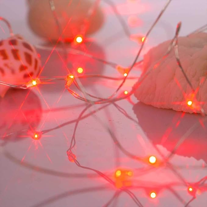 Ariceleo Led Fairy Lights Battery Operated, 4 Packs Mini Battery Powered Copper Wire Starry Fairy Lights for Bedroom, Christmas, Parties, Wedding, Centerpiece, Decoration (5m/16ft Red)