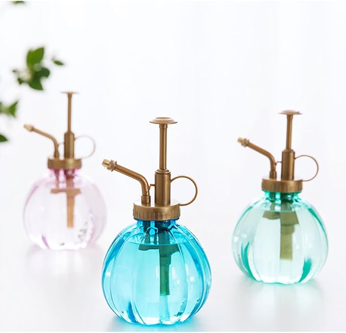 350ML Plant Mister Flower Water Spray Bottle Can Pot|Vintage Pumpkin Style Decorative Glass Plant Atomizer Watering Can Pot with Top Pump for Indoor Potted Terrariums Flowers,Hairdressing Sprayer