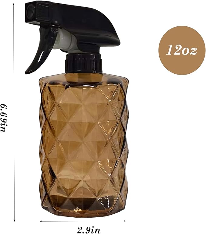 Glass Plant Mister Bottle, 12oz Handheld Refillable Leak Proof Water Spray Bottle, Brown Watering Can with Adjustable Nozzle for Indoor Plants, Spring Gardening,Cleaning, Hair, Pets Care