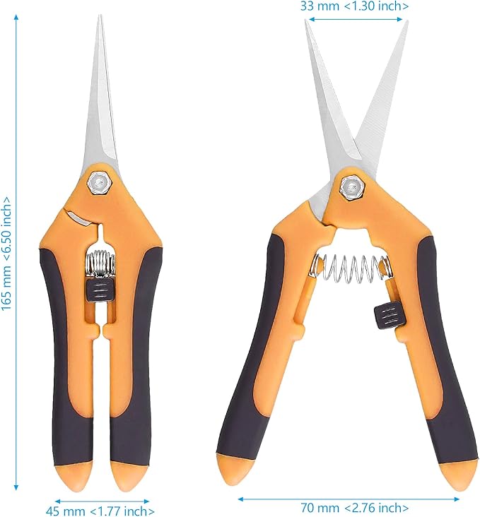 15 PCS 6.5 inch Garden Trimming Scissors, Gardening Hand Pruners with Straight Stainless Steel Precision Blades, Pruning Shears for Flowers Branches Precise Cuts, Orange