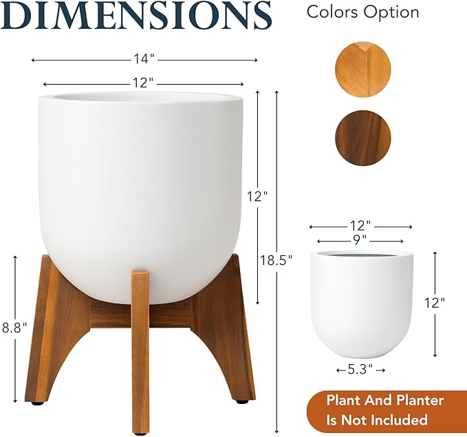 KUTE NEST Acacia Wood Plant Stand - Elegant Match for Corso/Arco Planter, Small Indoor Solid Wood Plant Holder with Walnut Finish for Modern Home Decor (Walnut, Low - Small)