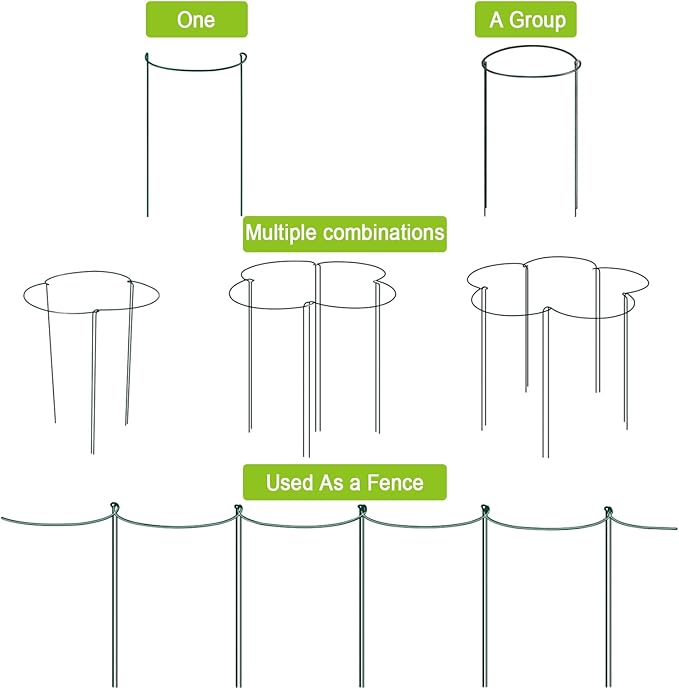 HiGift Peony Cages and Supports 24" H x 10" W, 8 Pack Tall Snake Plant Support Stake Half Round Metal Garden Stake for Indoor and Outdoor Plants, Flower Support Ring Border for Tomato,Hydrangea,Rose