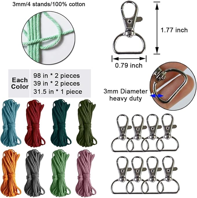 Ewparts Macrame Keychain Kit for Beginner Boho Adult Craft DIY Kits with Precut Macrame Cord 3mm with Instruction Tutorials to Make 8 Macrame Keychains Lanyards for Kids Women Starters DIY Crafts Kit