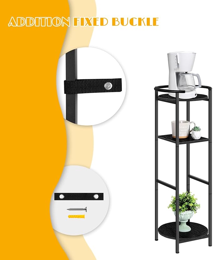 OYEAL Drink Dispenser Stand 3-Tier Water Bottle Jug Holder with 2 Storage Shelves, Multi-Tier Plant Shelf for Ceramic Water Dispenser, Water Filter Bottle, Water Crock Dispenser, Plants, Black