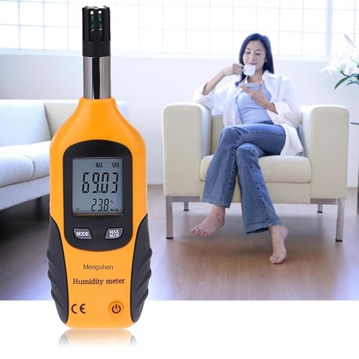 Mengshen Digital Psychrometer - Handheld Temperature and Humidity Meter Gauge with Dew Point and Wet Bulb Temperature - Battery Included