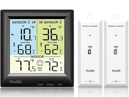 Wireless Freezer Thermometer with Alarm Refrigerator Thermometer, Fridge Freezer Alarm Thermometer Digital with 3 Adjustable Backlight and 330FT Remote Range for Kitchen Home Restaurant (Black)
