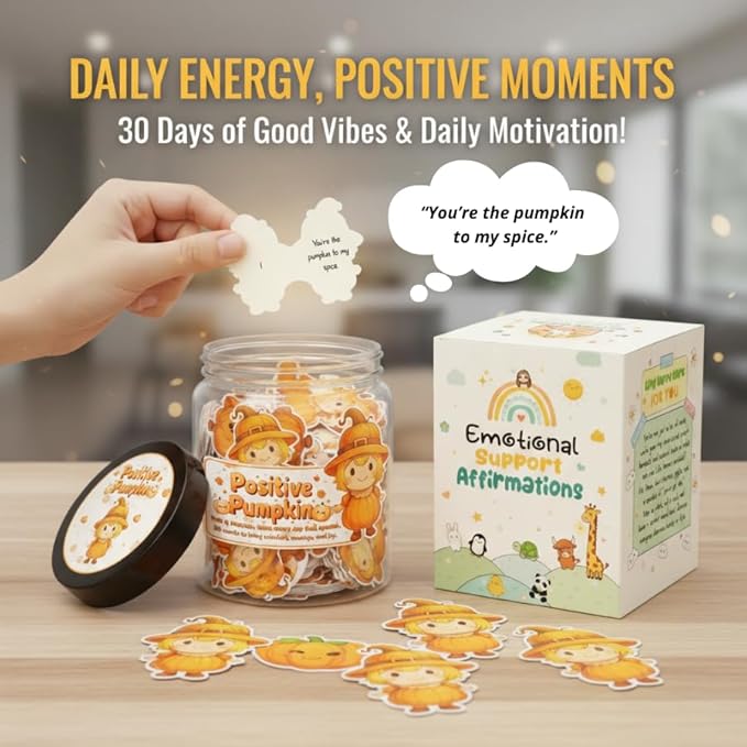 Positive Pumpkin Jar with 60 Daily Affirmation Cards, Emotional Support Pumpkin, Thanksgiving Decorations, Pumpkin Decorations, Pumpkin Gift, Thanksgiving Gifts, Fall Gifts For Women