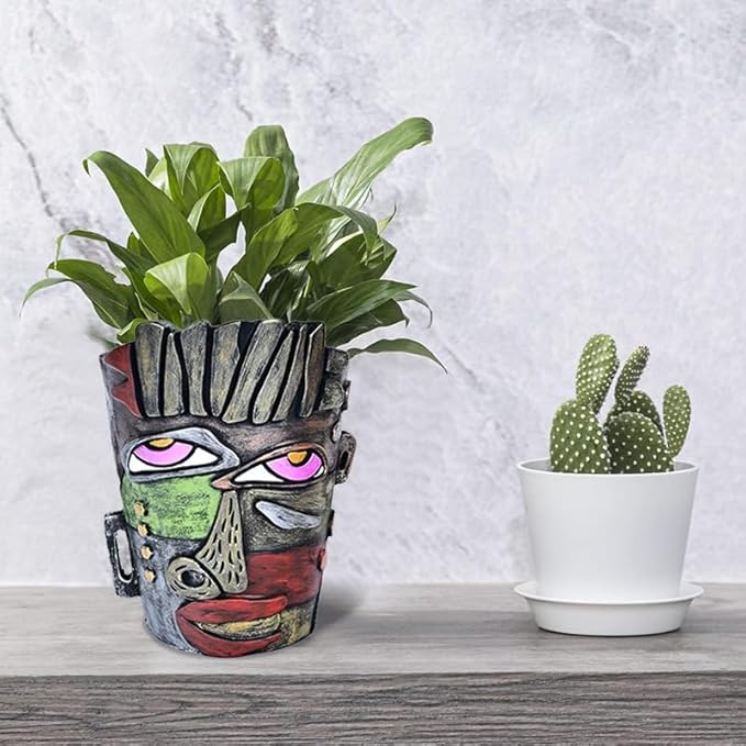 Midogaigai Abstract Face Planters Pots Head,Unique Head Planter for Indoor Plants,Funny Face Flower Pot,Colorful Plant Pots for Outdoor Garden Decor and Home Art Decoration(Retro)