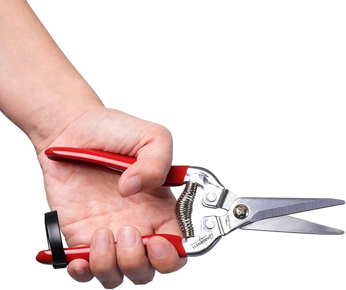 Gardeness Stainless Steel Pruning Snips with Serrated Blade, Adjustable Joint Screw Micro-Tip Garden Scissors for Harvesting Herbs, Fruit, and Floral Arranging, Corrosion-Resistant & Made in Taiwan
