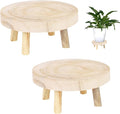 2Pcs Small Wooden Stools for Plants, Wood Stool Plant Stand, 8inch Solid Wood Garden Plant Pot Riser, Mini Round Flower Display Stand Plant Holder Indoor for Home Bonsai Potted Decor (Beige)