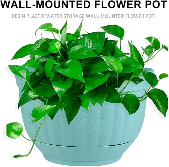 POPETPOP 2Pcs Imitation Rattan Wall Hanging Planter - Semicircle Wall Hanging Flower Pot with Drainage for Outdoor Plants, Wall Mount Planter for Balcony Fence Garden