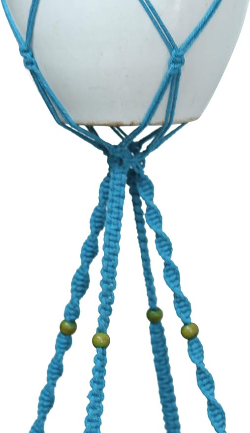 Macrame Plant Hanger & Holder, Hanging Planter 4 Legs Double Deck for 8 inch to 10 inch Two Pots Indoor Outdoor Hanging Planter Cotton Rope 67 Inch with Metal Ring (Cotton-Turquoise)
