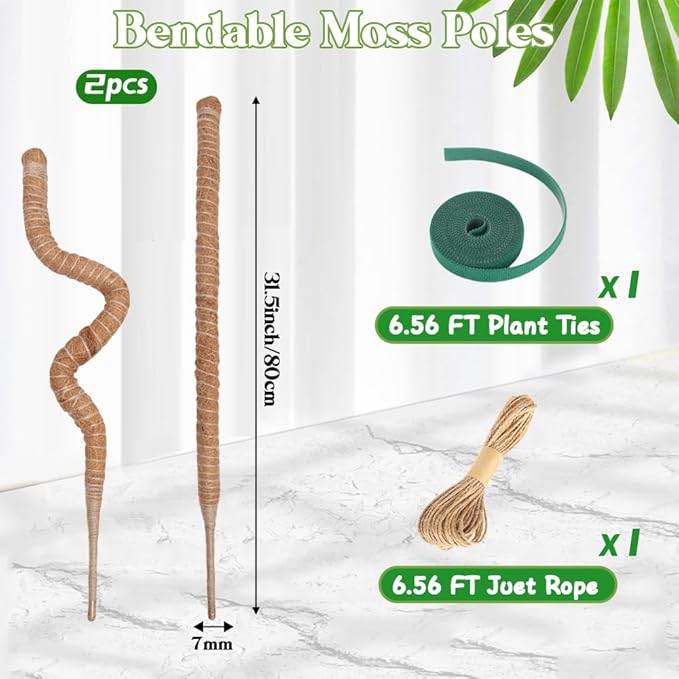 Moss Pole Monstera Plant Support 2 Pack 32 Inch Bendable Moss Pole for Monstera Plants Indoor Handmade Coco Coir Pole Plant Sticks Support Stakes for Potted Plants Philodendron to Grow Upwards