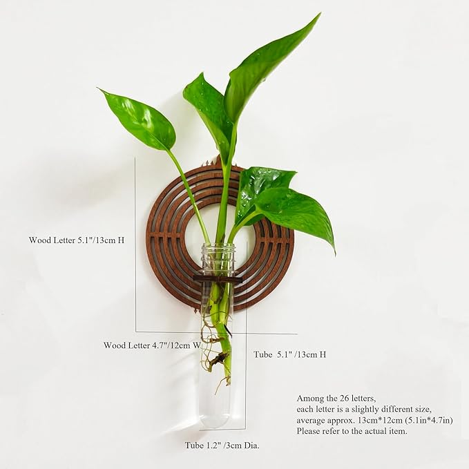 Wood Letter Wall Propagation Station Lightweight Decorative Plant Holder for Small Cuttings, Letter W Removable Adhesive Wall Decor for Bedroom, Nursery, Office