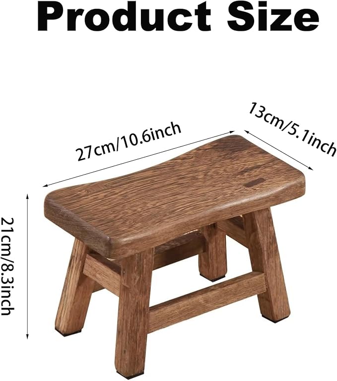 Solid Wood Step Stool, Rustic Small Wooden Stool for Adults, Kids and Toddlers, Mini Bench Plant Stand Fishing Stool for High Beds, Kitchen, Bathroom, Closet, Sink