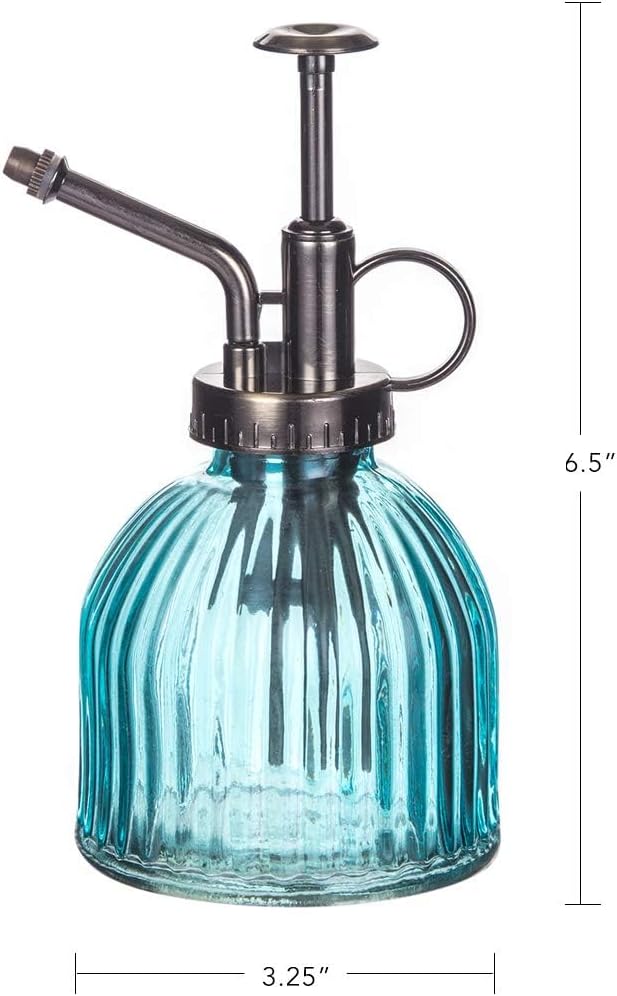 Topadorn Blue Glass Plant Mister Spray Bottle - Mini Vintage Watering Can with Pump for Indoor Plants & Succulents
