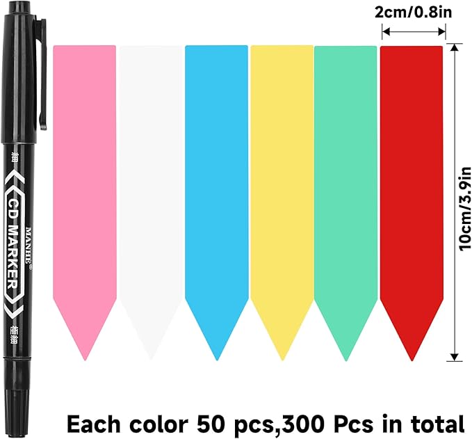 KINGLAKE Plant Labels 4 Inch - 300 Pcs Plastic Plant Tags Nursery Garden Labels Plants Markers for Outdoor Garden Waterproof Multicolored Plants Name Tags for Seedlings with Permanent Marking Pen