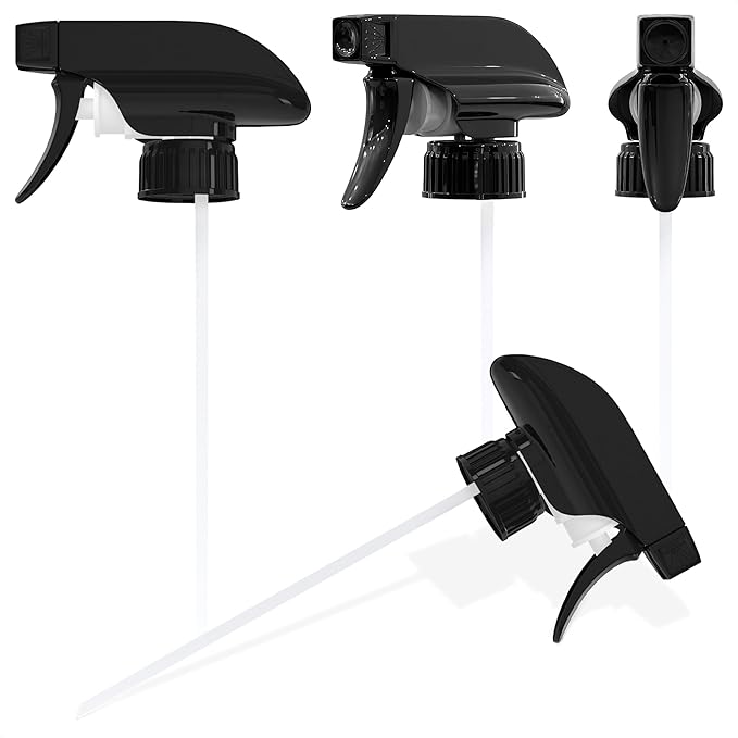 4 Pack Spray Nozzle for Bottles – Replace Broken Sprayers in Seconds with Spray Bottle Nozzle Replacement – Fits 8 Oz & 16 Oz Bottles, Trim-To-Fit Tube, Mist & Stream Modes, Secure Fit Trigger Sprayer