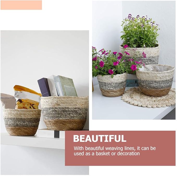 2pcs Woven Flower Baskets Decorative Planters for Use for Desktop Balcony Decoration