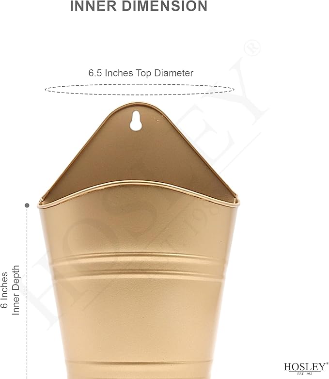 Hosley Set of 2 Gold Wall Planter with PVC Linner 6.25" L x 4" W x 10" H, Ideal Gift for Floral Arrangements Wedding Home Office Party DIY Indoor Outdoor Garden Patio