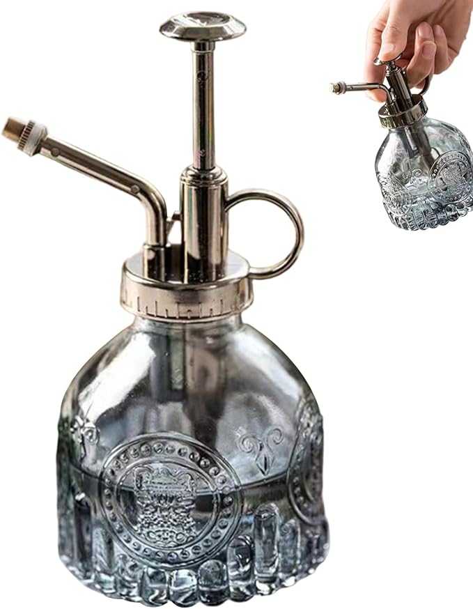 Plant Mister Spray Bottle, Glass Plant Mister 6.30x3.15 Inch Portable Handheld Fine Mist Vintage Embossment with Handle for Indoor Garden