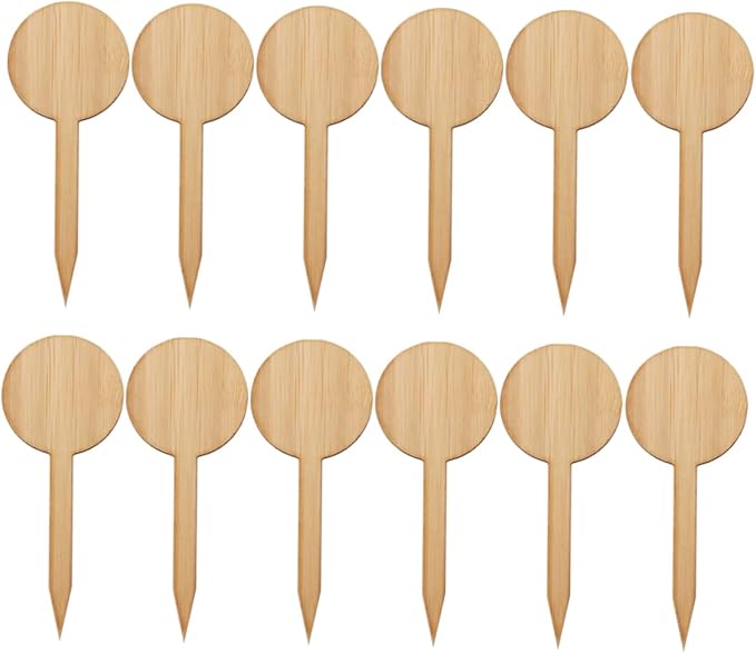 Kisangel 40pcs Miniature Plant Labels t Shape Plaque Ornaments for Gardening Easy Insertion Decorative Sign Round Design for Nursery Use