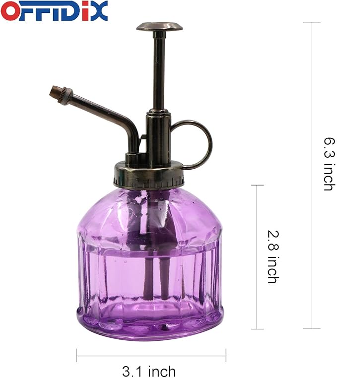 OFFIDIX Glass Watering Spray Bottle,Plant Mister Watering can Indoor with Bronze Plastic Top Pump, Glass Small Watering Can for Garden, Plants, Cleaning (Purple)
