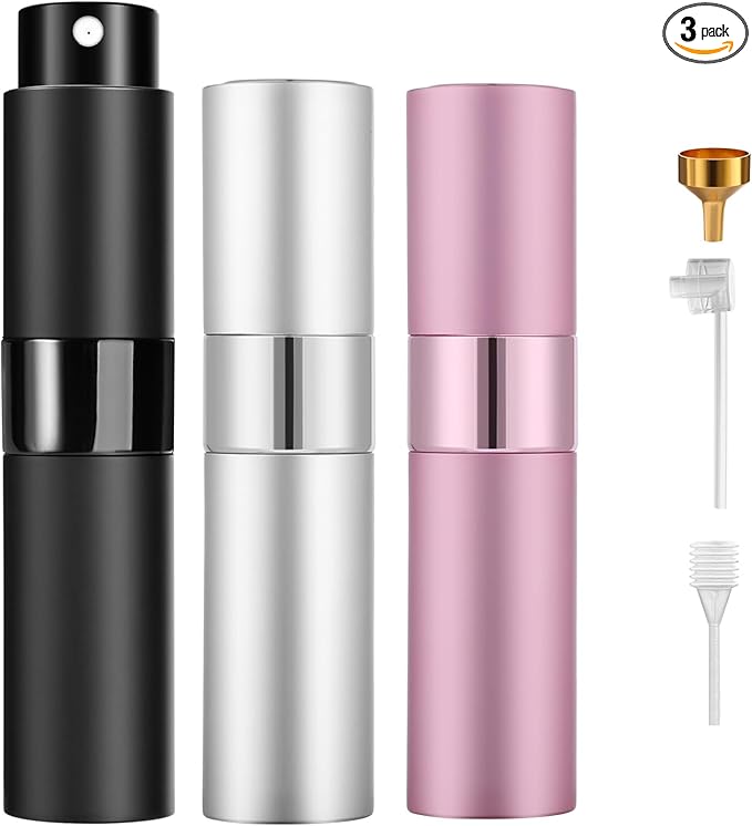 Perfume Travel Refillable Atomizer 8ML (3PCS) - Empty Cologne Spray Bottle, Portable & Leakproof Sprayer for Travel (Blue, Silver, pink)